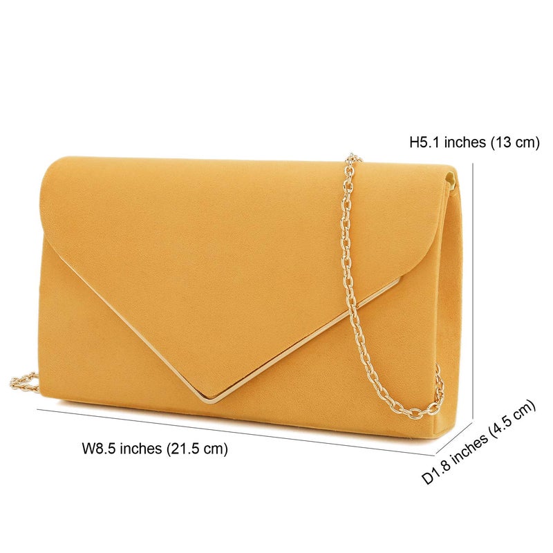 CHARMING TAILOR Faux Suede Clutch Bag Elegant Metal Binding Evening Purse for Wedding/Prom/Black-Tie Events (Mustard) - Image 4