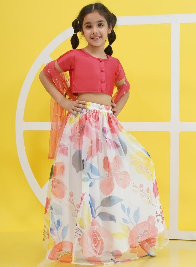 AJ DEZINES Kids Ethnic Wear Silk Blend Organza Floral Printed Pink Lehenga Choli for Girls With Dupatta (G-LH-16-PINK-38) - Image 5