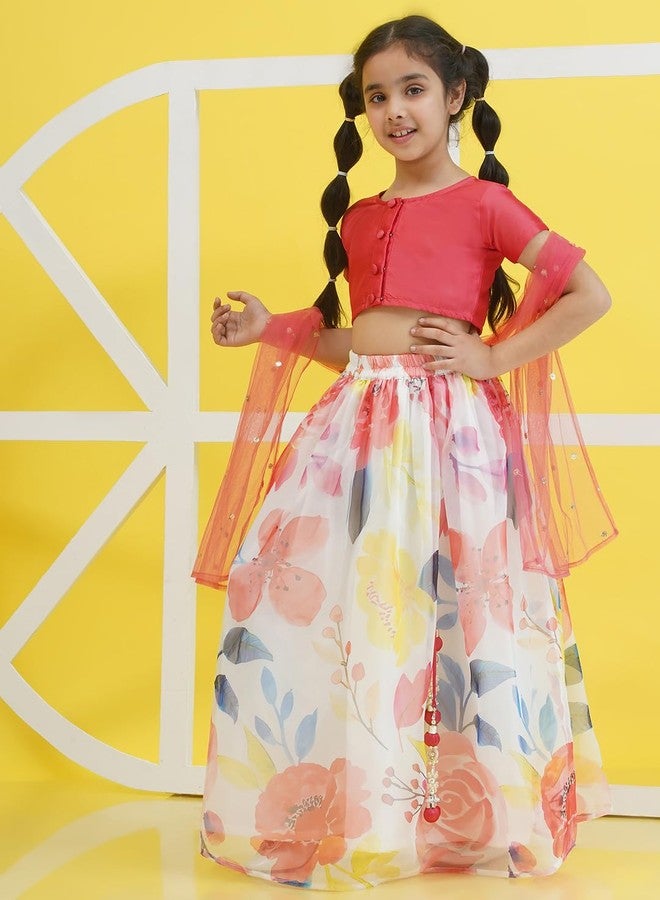 AJ DEZINES Kids Ethnic Wear Silk Blend Organza Floral Printed Pink Lehenga Choli for Girls With Dupatta (G-LH-16-PINK-38) - Image 4