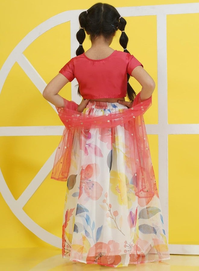 AJ DEZINES Kids Ethnic Wear Silk Blend Organza Floral Printed Pink Lehenga Choli for Girls With Dupatta (G-LH-16-PINK-38) - Image 2