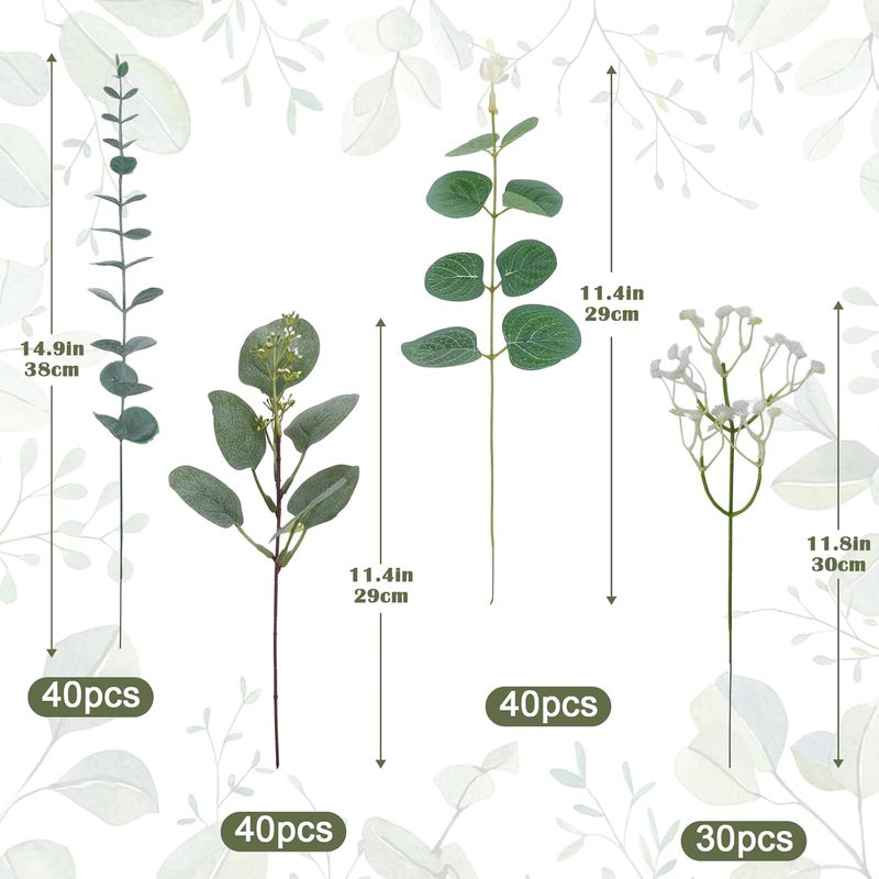 HO2NLE 150 قطعة من سيقان النباتات الاصطناعية المختلطة، وزهور اصطناعية من نوع “Babys Breath”، وسيقان الأوكاليبتوس، أدوات لتزيين الباقات الزهرية اليدوية للأعراس وتزيين المنازل. - Image 2