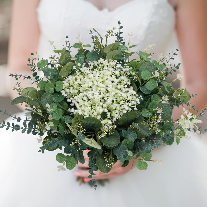 HO2NLE 150 قطعة من سيقان النباتات الاصطناعية المختلطة، وزهور اصطناعية من نوع “Babys Breath”، وسيقان الأوكاليبتوس، أدوات لتزيين الباقات الزهرية اليدوية للأعراس وتزيين المنازل. - Image 5