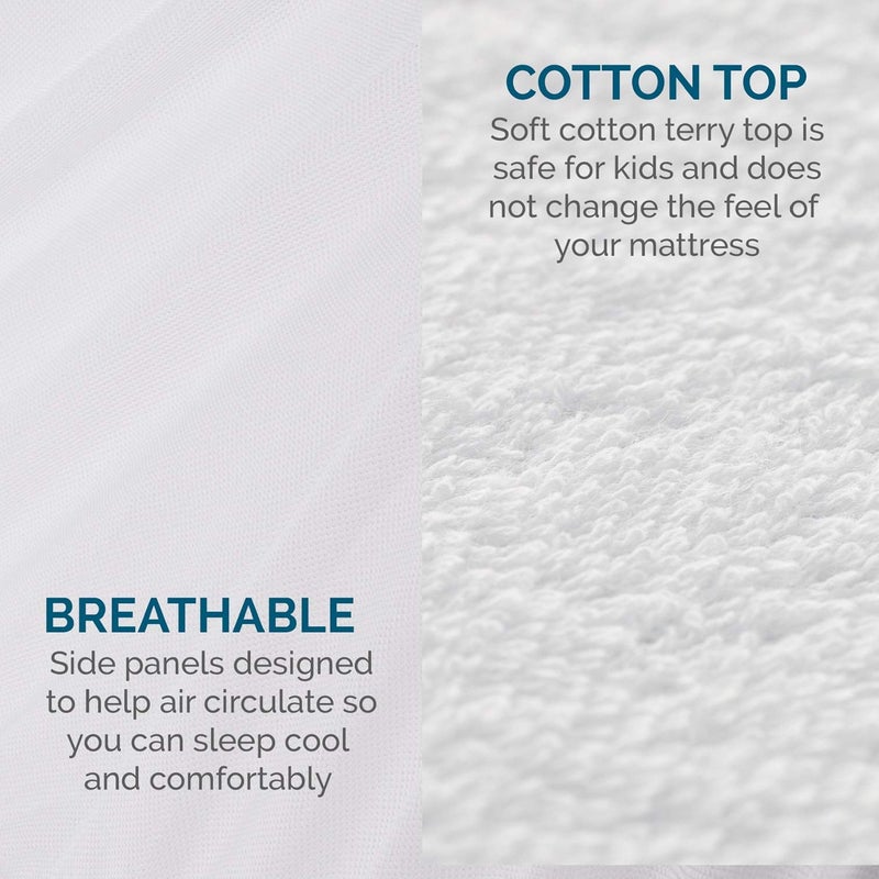 LUCID Premium Hypoallergenic 100% Waterproof Mattress Protector - Universal Fit, Cotton Terry Top,White Twin - Image 4