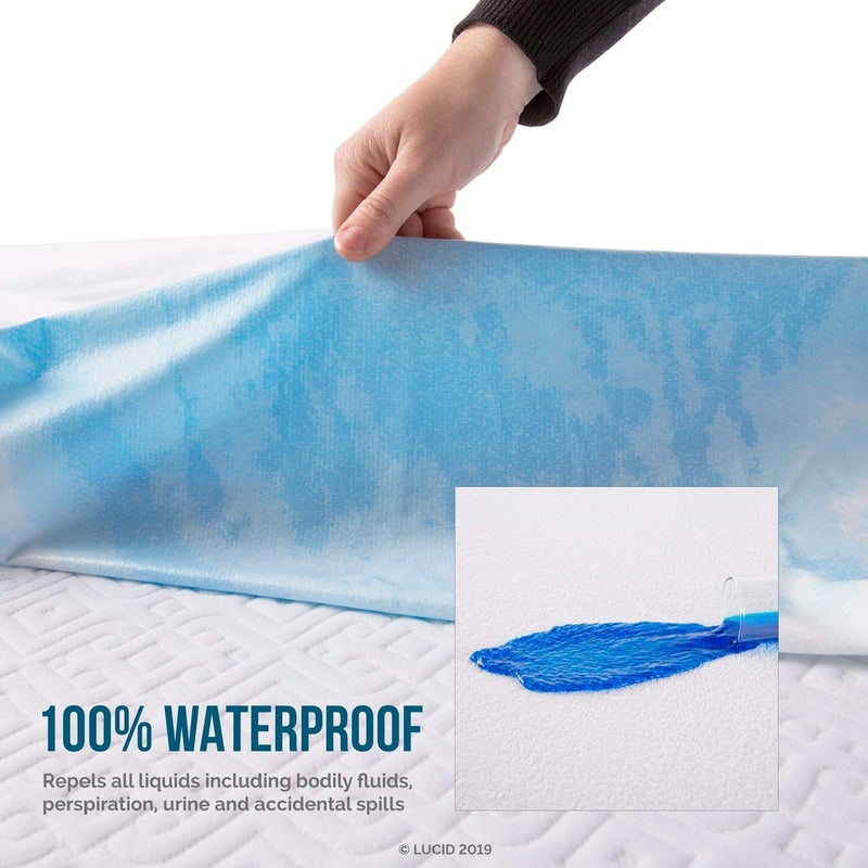 LUCID Premium Hypoallergenic 100% Waterproof Mattress Protector - Universal Fit, Cotton Terry Top,White Twin - Image 3