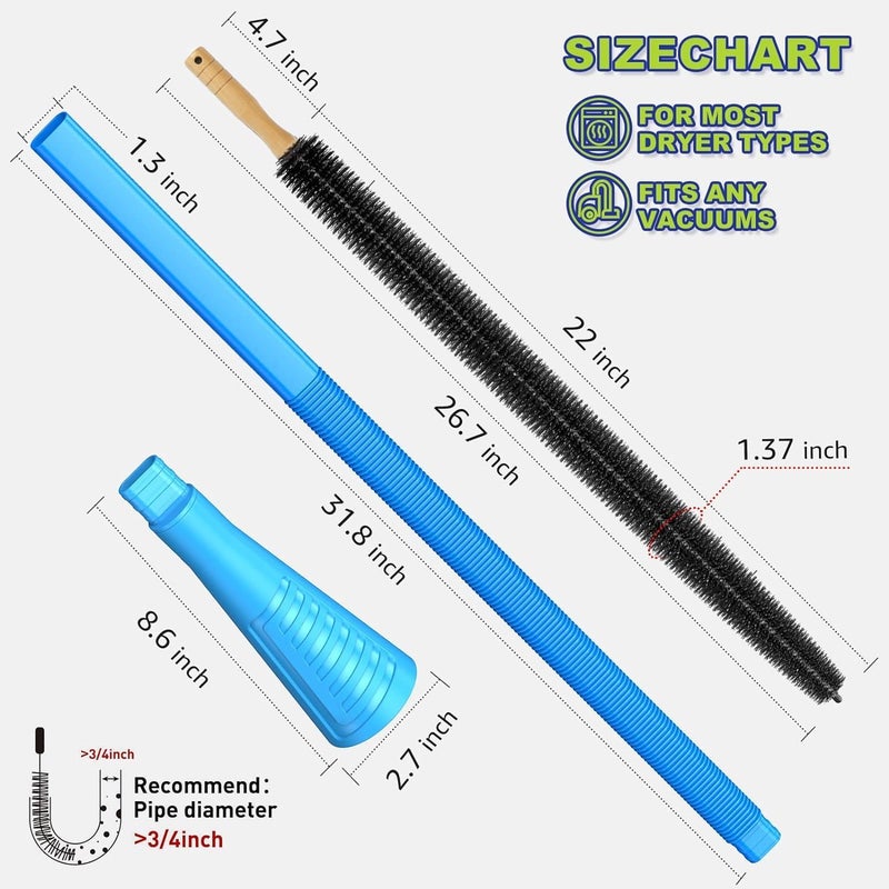Grofly Dryer Vent Cleaner Kit Flexible Dryer Lint Brush Vacuum Hose Attachment Brush Lint Remover Power Washer and Dryer Vent Vacuum Hose Dryer Vent Cleaning Kit Washer Hose Fast Remove Lint - Image 2