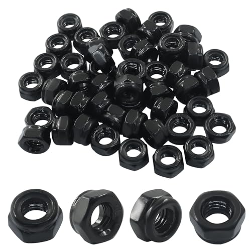 Murtenze 50Pcs Hex Lock Nuts, M6 x 1mm Stainless Steel Black Nylon Insert Self-Locking Nuts, for Fasteners - Image 2
