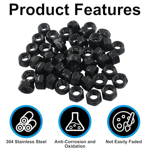 Murtenze 50Pcs Hex Lock Nuts, M6 x 1mm Stainless Steel Black Nylon Insert Self-Locking Nuts, for Fasteners - Image 4