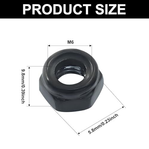 Murtenze 50Pcs Hex Lock Nuts, M6 x 1mm Stainless Steel Black Nylon Insert Self-Locking Nuts, for Fasteners - Image 3