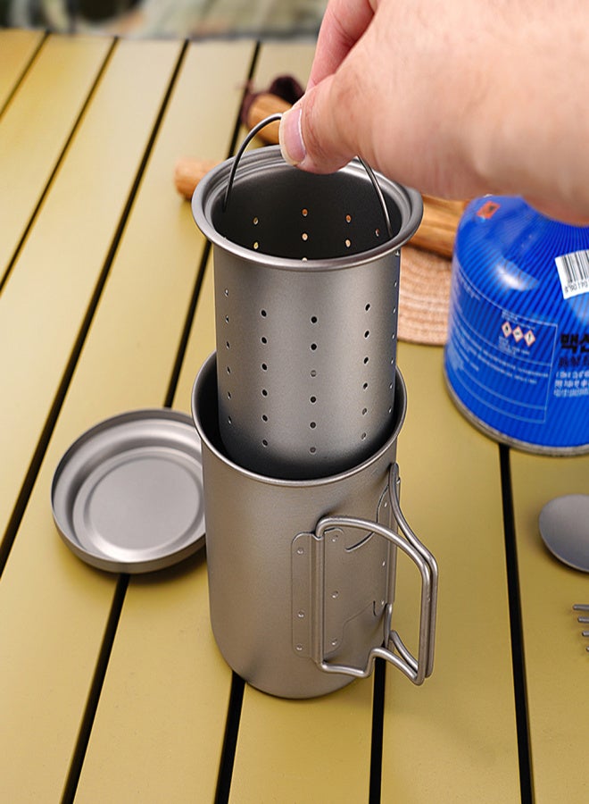 HWZBBEN Titanium Tea Cup with Folding Handle Outdoor Camping Tea Maker Mug with Tea Strainer 420ml - Image 3