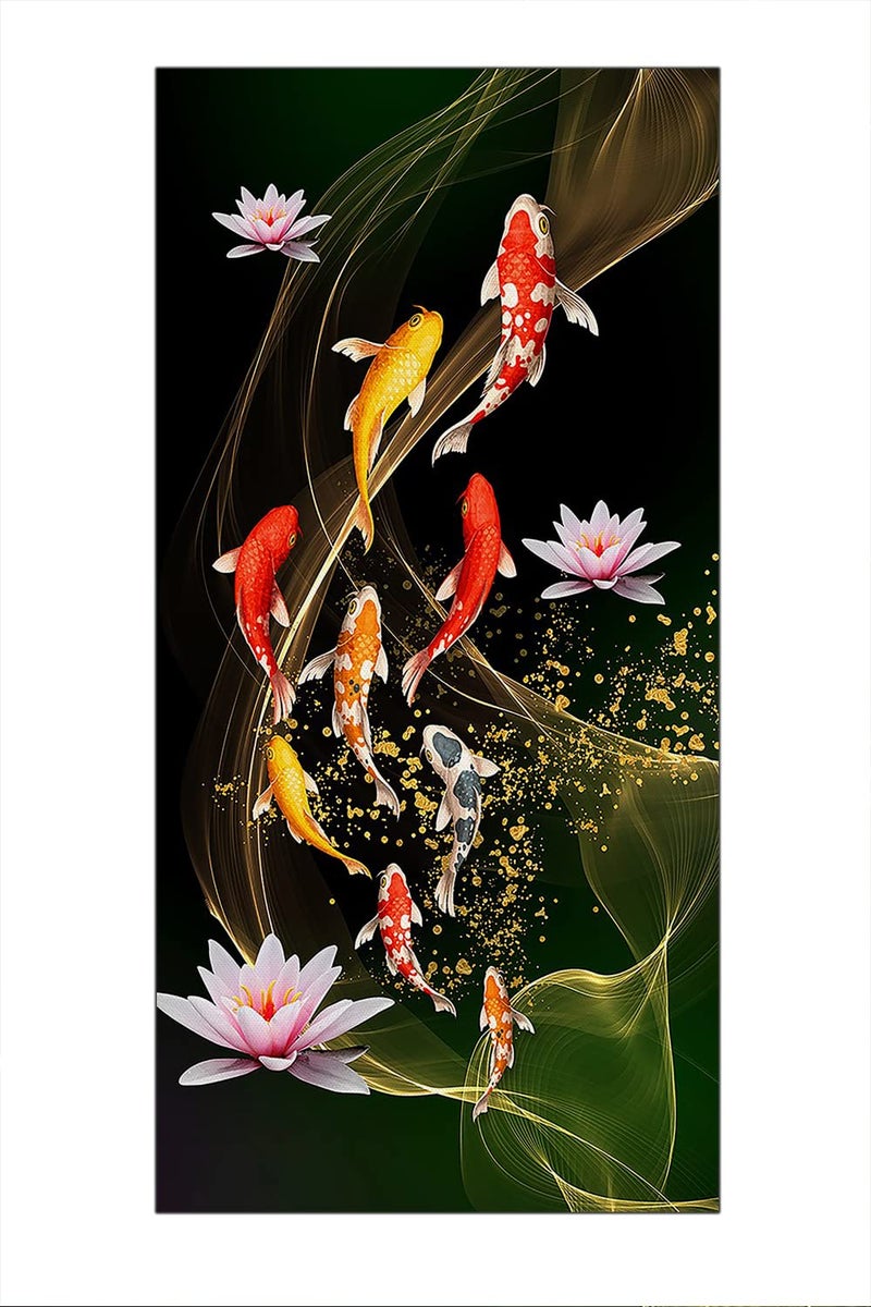 HOME TROVE  Canvas Art Koi Fish Feng Shui Nine Fish Painting 9 Koi Fish Wall Art Aesthetic Poster Living Room Wall Decor Unframed 8x16inch/20x40cm - Image 1
