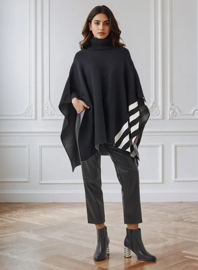 ايكونيك Iconic Colourblock High Neck Poncho