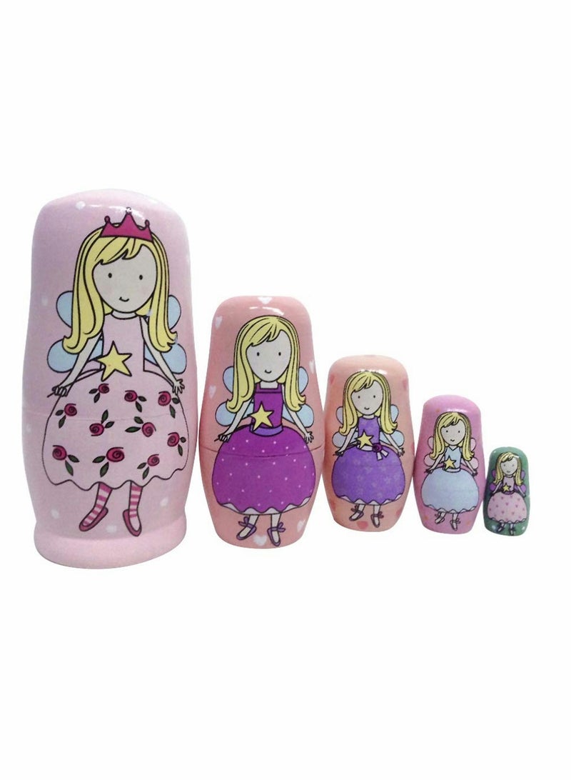 Wooden Russian Nesting Dolls Set, 5 Pieces Stacking Dolls for Home Decor - Image 1