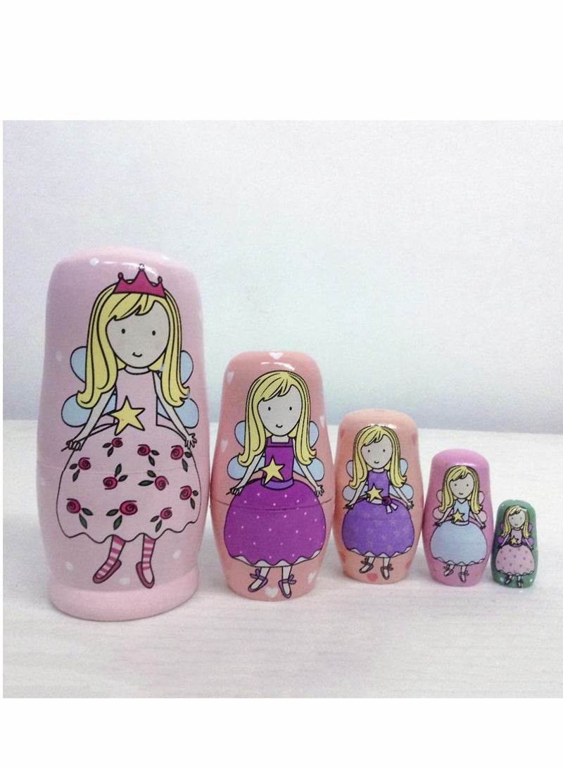 Wooden Russian Nesting Dolls Set, 5 Pieces Stacking Dolls for Home Decor - Image 3