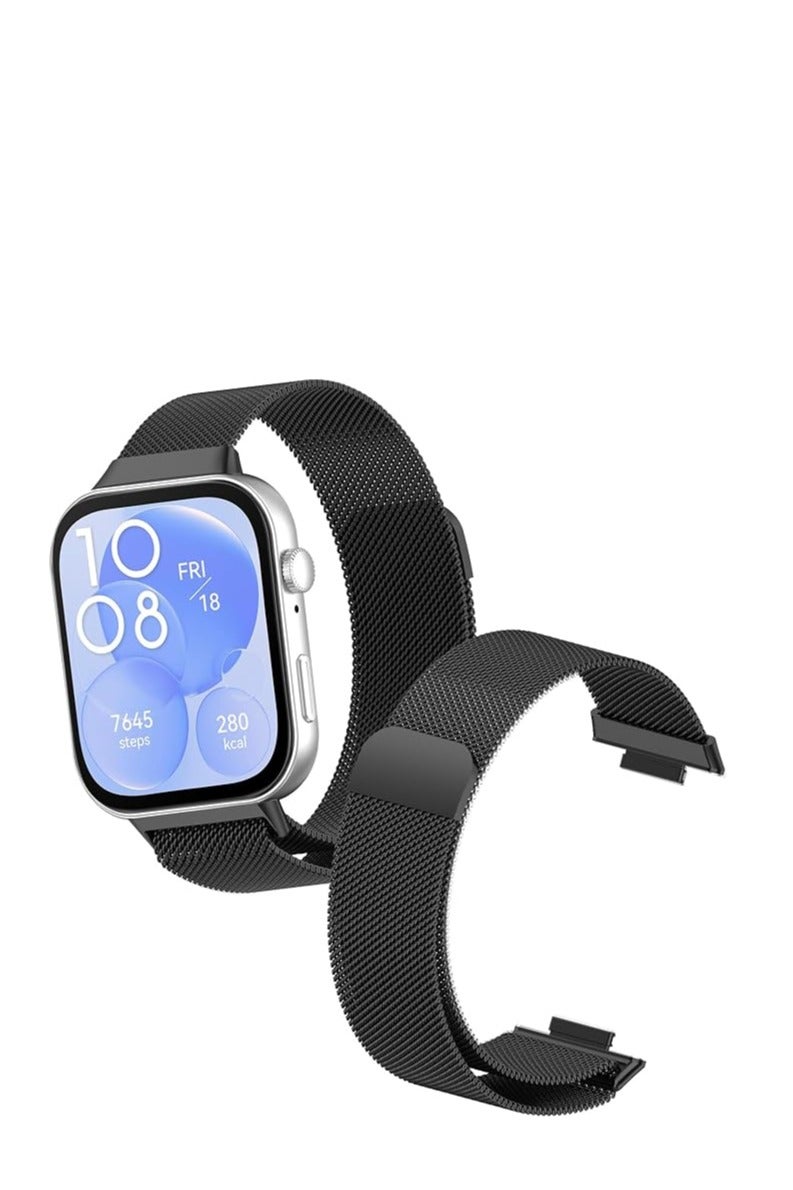 MHM Watch Band Compatible with Huawei Fit 4 2025 Stainless Steel Metal Watch Band, Waterproof Adjustable Replacement Strap, Magnetic Mesh Band for Huawei Fit 4 2025 Black
