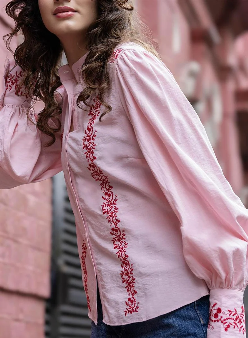 Zigzag  Mandarin Collar Sleeve Embroidered Top for Women | Best Price UAE