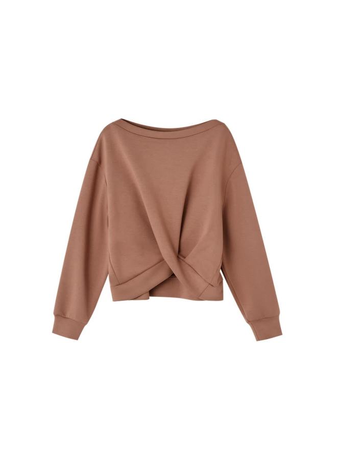 Mt Gentle Collarbone Killer Autumn Off-shoulder Knot Soft Air Layer Casual Slimming Sweatshirt For Women - Image 4
