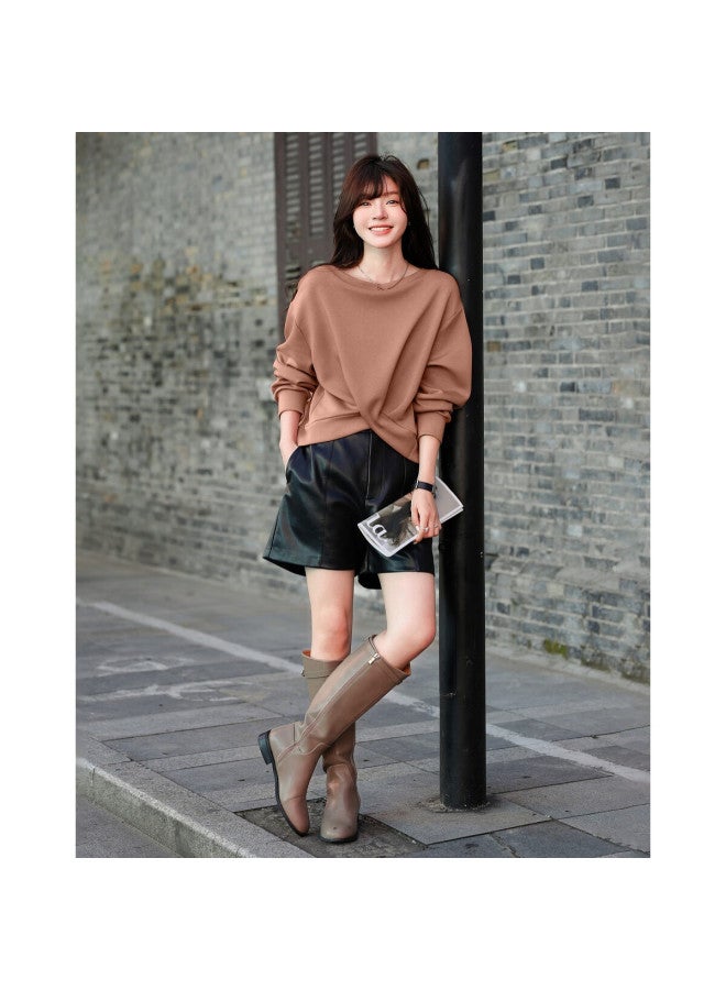 Mt Gentle Collarbone Killer Autumn Off-shoulder Knot Soft Air Layer Casual Slimming Sweatshirt For Women - Image 3