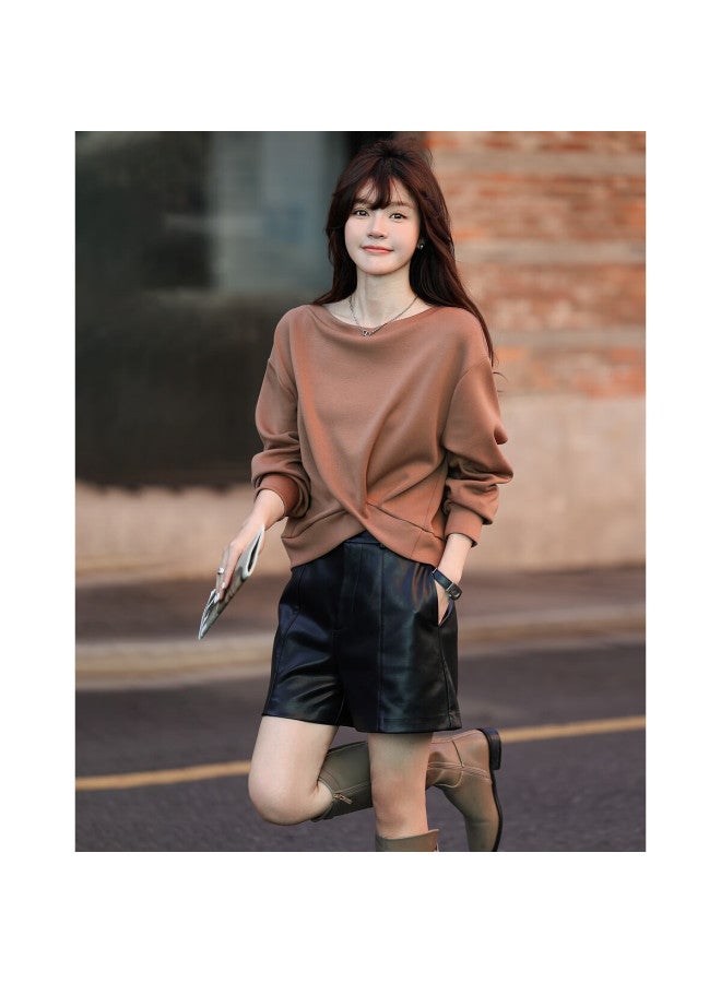 Mt Gentle Collarbone Killer Autumn Off-shoulder Knot Soft Air Layer Casual Slimming Sweatshirt For Women - Image 2