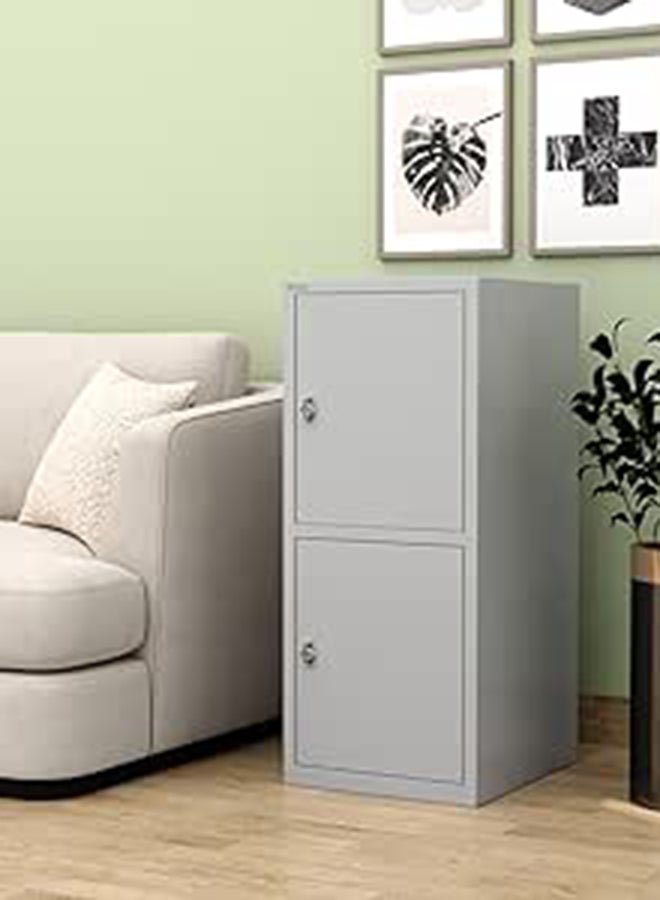 RIGID Two Door Mini Locker, Steel Storage Cabinet with Lock for Home, Office, School Use (Grey) - Image 1