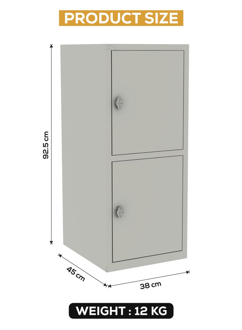 RIGID Two Door Mini Locker, Steel Storage Cabinet with Lock for Home, Office, School Use (Grey) - Image 2