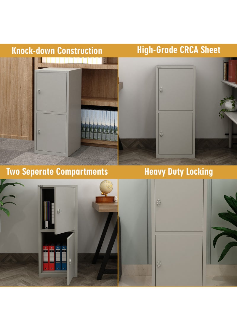 RIGID Two Door Mini Locker, Steel Storage Cabinet with Lock for Home, Office, School Use (Grey) - Image 3