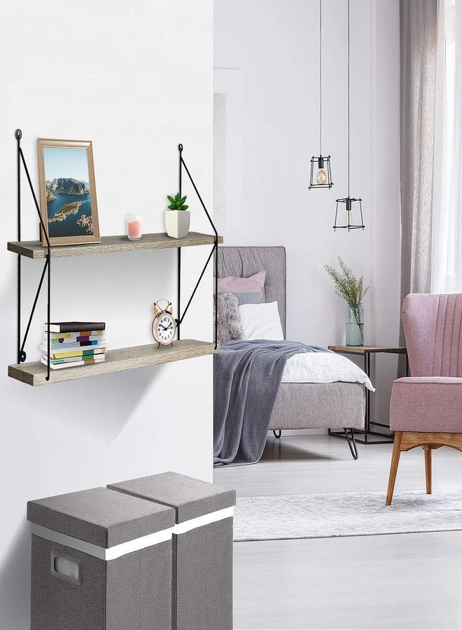 Sorbus® Floating Shelf with Metal Brackets - Wall Mounted Rustic Wood Wall Storage, Decorative Hanging Display for Trophy, Photo Frames, Collectibles, and Much More (2-Tier - Grey) - Image 3