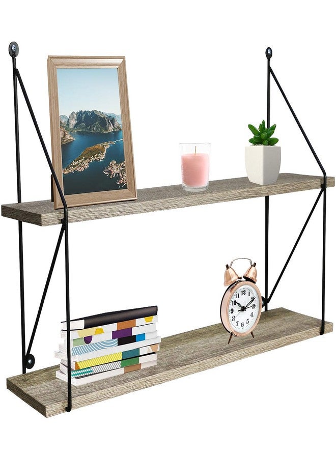 Sorbus® Floating Shelf with Metal Brackets - Wall Mounted Rustic Wood Wall Storage, Decorative Hanging Display for Trophy, Photo Frames, Collectibles, and Much More (2-Tier - Grey) - Image 1