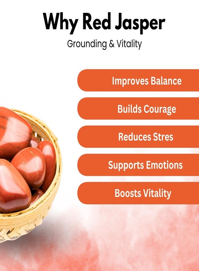 Plus Value Natural Red Jasper Tumbled Stone Pebbles for Vastu Feng Shui Aura Chakra Reiki Healing Crystals Home Office Decor Showpiece Decoration (200-grams, Cane Basket) - Image 4