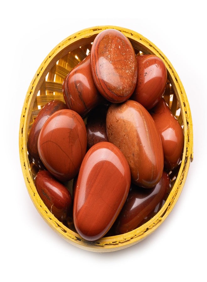 Plus Value Natural Red Jasper Tumbled Stone Pebbles for Vastu Feng Shui Aura Chakra Reiki Healing Crystals Home Office Decor Showpiece Decoration (200-grams, Cane Basket) - Image 1
