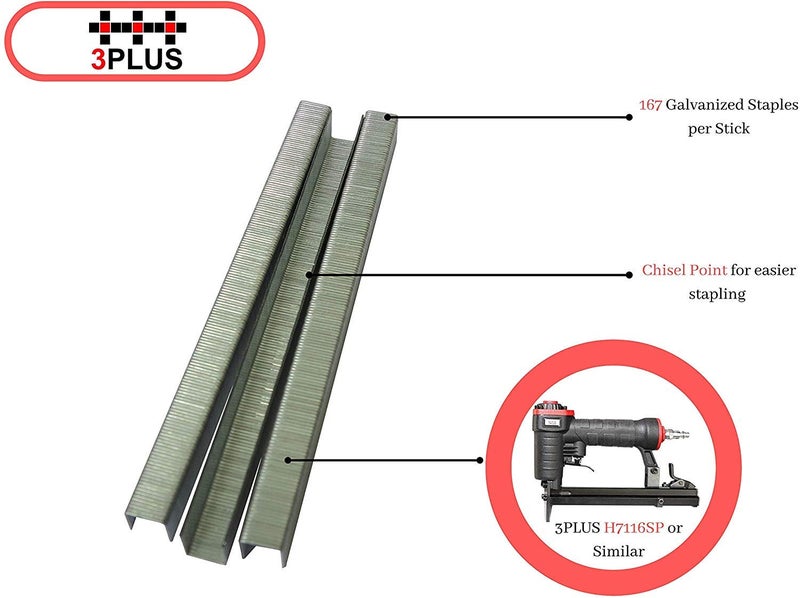 3PLUS 71/10 22 Gauge 3/8-Inch (9mm) Crown 3/8-Inch Leg Length Galvanized Fine Wire Staples, 10,000 per Box, 71 Series Staples - Image 3