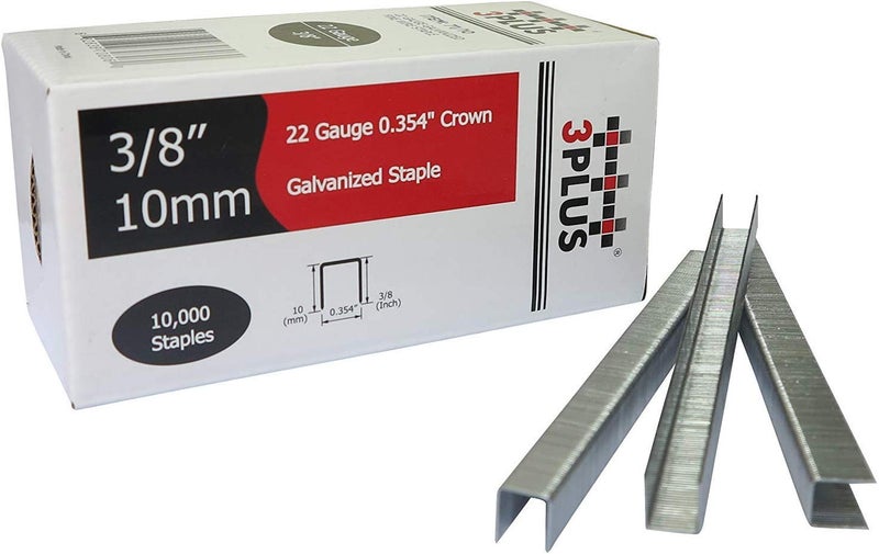 3PLUS 71/10 22 Gauge 3/8-Inch (9mm) Crown 3/8-Inch Leg Length Galvanized Fine Wire Staples, 10,000 per Box, 71 Series Staples - Image 2
