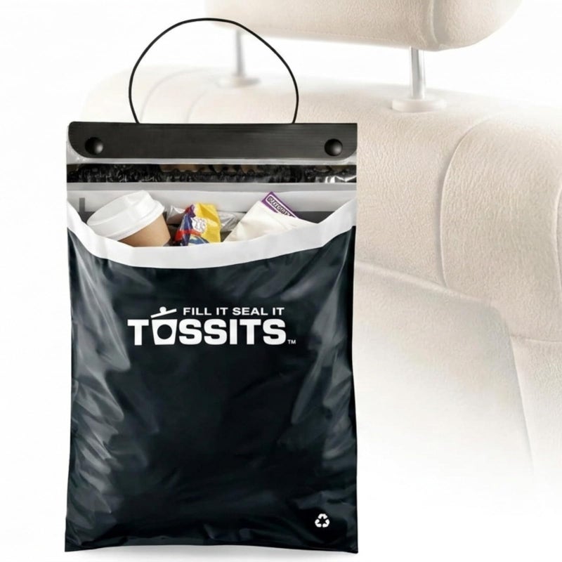 Tossits Recycled Disposable Car Trash Bags – Leakproof, Smell Proof Hanging Garbage Bags for Car, Truck, SUV, RV & Vehicle – Black, 42 Count Disposable Automotive Trash Bags - Image 3