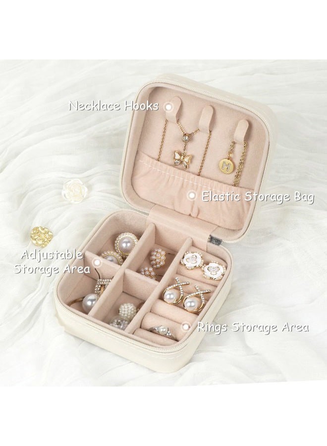 MFXIP Travel Jewelry Case Small Jewelry Box Jewelry Organizer Storage Case Portable PU Leather Mini Jewelry Travel Case for Girls Womens Earring, Necklace, Rings,Bracelets (White) - Image 2