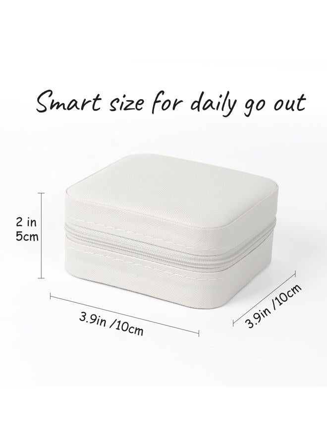 MFXIP Travel Jewelry Case Small Jewelry Box Jewelry Organizer Storage Case Portable PU Leather Mini Jewelry Travel Case for Girls Womens Earring, Necklace, Rings,Bracelets (White) - Image 3