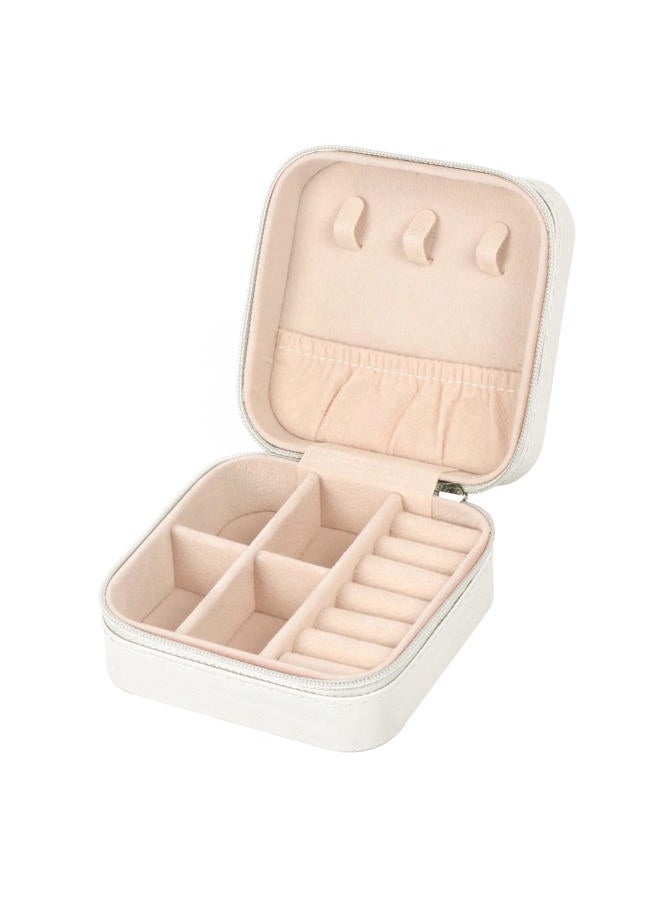 MFXIP Travel Jewelry Case Small Jewelry Box Jewelry Organizer Storage Case Portable PU Leather Mini Jewelry Travel Case for Girls Womens Earring, Necklace, Rings,Bracelets (White) - Image 1