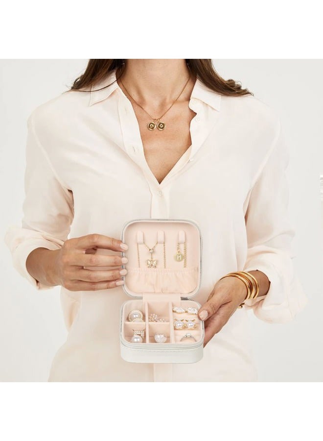 MFXIP Travel Jewelry Case Small Jewelry Box Jewelry Organizer Storage Case Portable PU Leather Mini Jewelry Travel Case for Girls Womens Earring, Necklace, Rings,Bracelets (White) - Image 4
