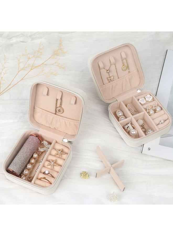 MFXIP Travel Jewelry Case Small Jewelry Box Jewelry Organizer Storage Case Portable PU Leather Mini Jewelry Travel Case for Girls Womens Earring, Necklace, Rings,Bracelets (White) - Image 5