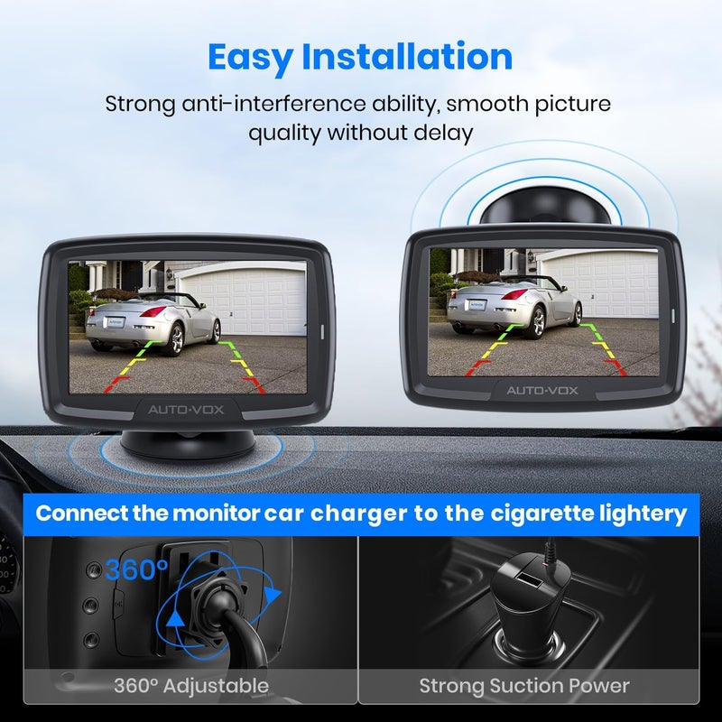 AUTO-VOX CS-2 Wireless Backup Camera with 4.3" Car Monitor, Easy Install Stable Digital Signal Back Up Camera System, Super Night Vision Reverse Cam for Truck, SUV, Van, Trailer - Image 4
