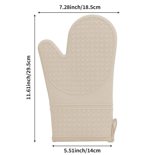 Hovico Silicone Oven Mitts, Heat Resistant 500F Kitchen Mitts 2PCS, 11.6" BPA-Free Soft Baking Gloves, Non-Slip Grip Oven Gloves with Soft Cotton Lining for Kitchen Cooking Baking BBQ - Apricot - Image 2