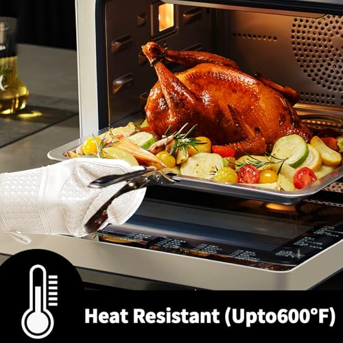 Hovico Silicone Oven Mitts, Heat Resistant 500F Kitchen Mitts 2PCS, 11.6" BPA-Free Soft Baking Gloves, Non-Slip Grip Oven Gloves with Soft Cotton Lining for Kitchen Cooking Baking BBQ - Apricot - Image 5
