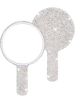 Framendino Framendino, 1 Pack Rhinestone Handheld Mirror Round Bling Glitter Cosmetic Dazzling Portable Hand Mirrors with Handle for Women White 