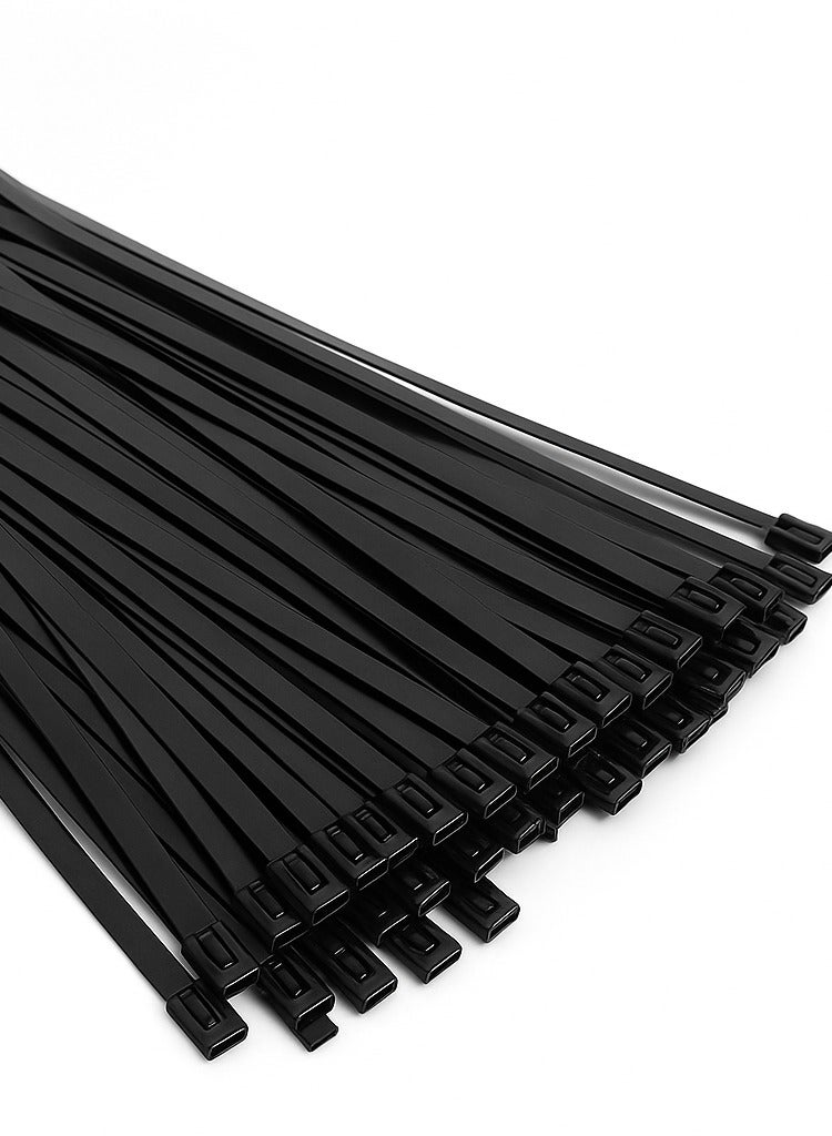 SUNRISE Metal Zip Ties,100 Pcs 40cm Multi-Purpose Stainless Steel Cable Ties, Suitable For Vehicles, Farms, Fences, Pipe Bundling And Other Scenes - Image 1