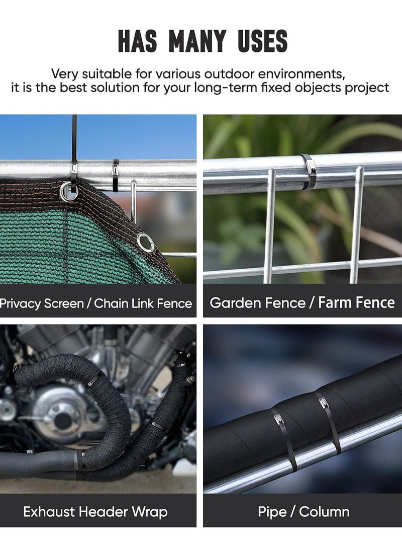 SUNRISE Metal Zip Ties,100 Pcs 40cm Multi-Purpose Stainless Steel Cable Ties, Suitable For Vehicles, Farms, Fences, Pipe Bundling And Other Scenes - Image 5