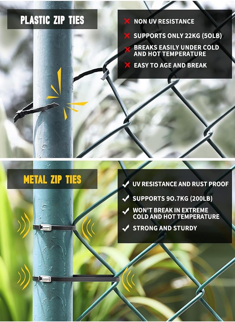 SUNRISE - Metal Zip Ties,100 Pcs 40cm Multi-Purpose Stainless Steel Cable Ties, Suitable For Vehicles, Farms, Fences, Pipe Bundling And Other Scenes - Image 1