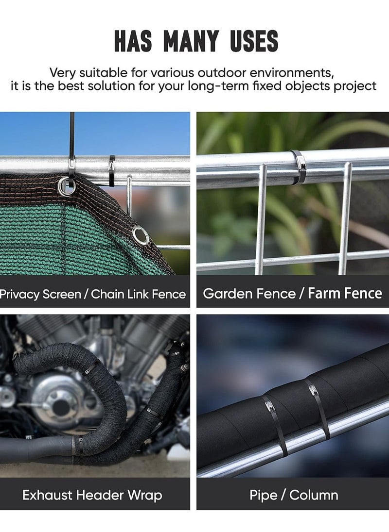 SUNRISE - Metal Zip Ties,100 Pcs 40cm Multi-Purpose Stainless Steel Cable Ties, Suitable For Vehicles, Farms, Fences, Pipe Bundling And Other Scenes - Image 1