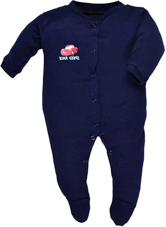 TiniBerry Baby Long Sleeve Cotton Full Body Sleep Suit, Romper for Boys and Girls Set of 3 (3-6 Months, Nevy Blue) - Image 2