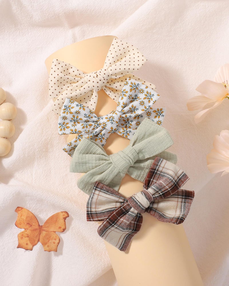 doboi 10PCS Baby Girls Headbands Hair Bows Nylon Cotton Linen Hairbands Fine Handmade Hair Accessories for Newborn Infant Toddlers Little Girls-Solid Plaid Stripe and Flowers - Image 4