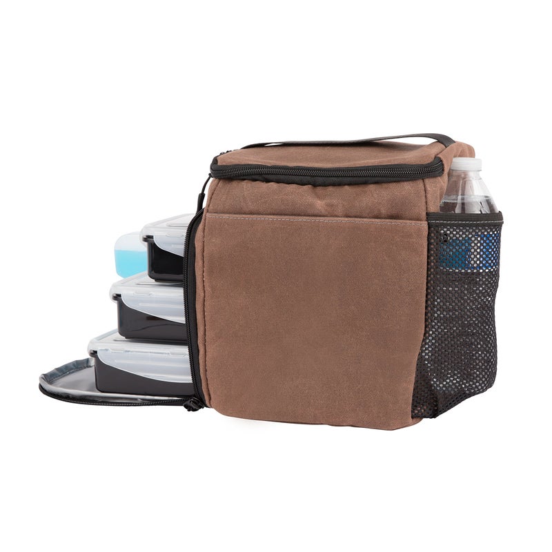 Evolutionize EDC Meal Prep Bag - Full Meal Prep Lunch Box Management System includes Portion Control Meal Prep Containers + Ice Pack (3 Meal Insulated Cooler Bag, Black) (3 meal (Mini), Brown (Waxed Canvas)) - Image 4