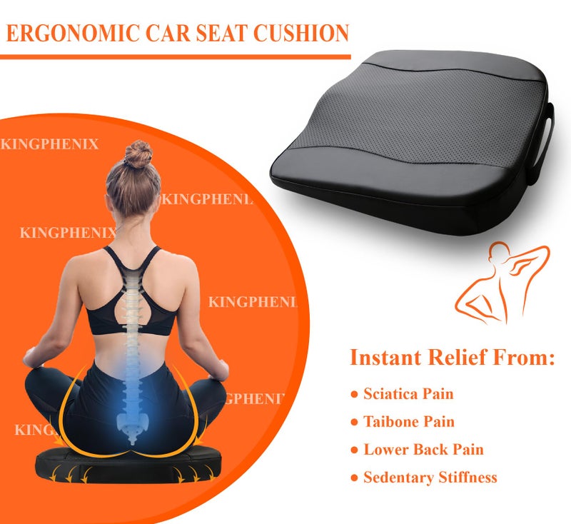 kingphenix Premium Car Seat Cushion, Memory Foam Driver Seat Cushion to Improve Driving View- Coccyx & Lower Back Pain Relief - Seat Cushion for Car, Truck, Office Chair (Classic Black) - Image 2
