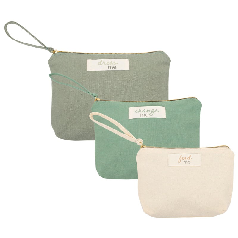 pearhead Pearhead Baby Diaper Bag Organizing Pouch Set Feed Me Change Me Dress Me Zip Pouches Made from Recycled Cotton Gender Neutral Diaper Bag Accessories and Baby Essentials Organizer Set of 3 